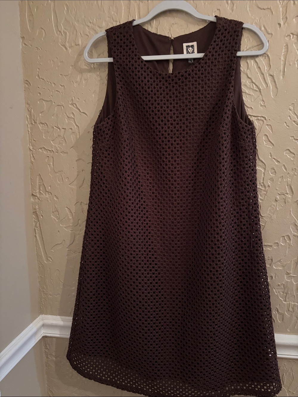 NWT Anne Klein Brown Crochet-Overlay A-Line Dress
